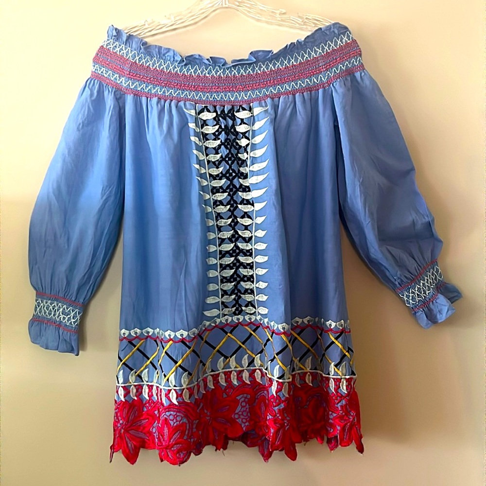 RED CARTER “Monroe” Off-Shoulder Embroidered Tunic/Dress or Top, Gorgeous, SZ XS